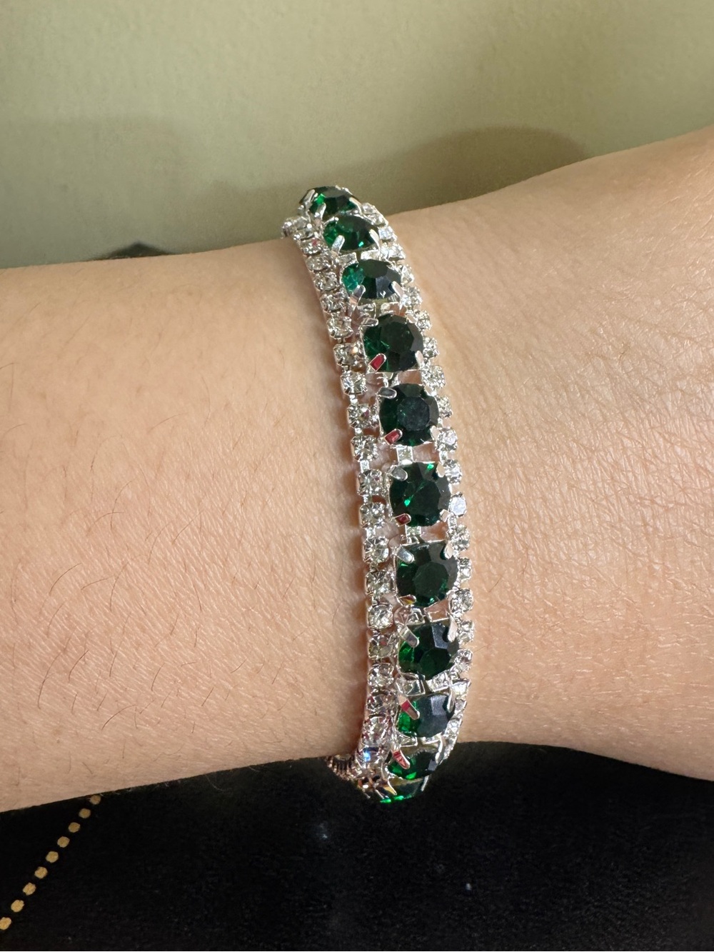 Emerald Crystal Tennis Bracelet - Silver Tone Women Jewelry